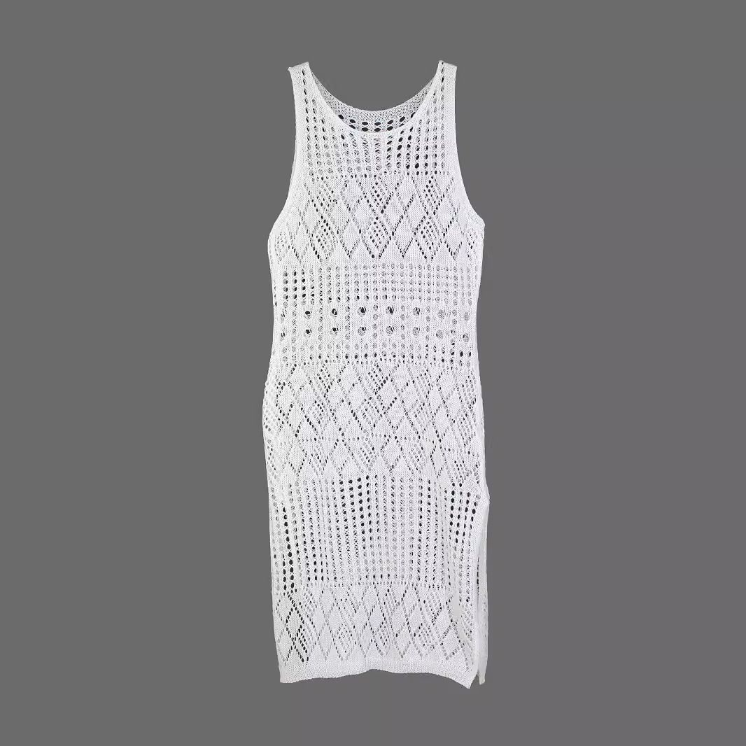 Knitted Sleeveless Split Maxi Dress - Beach Vacation