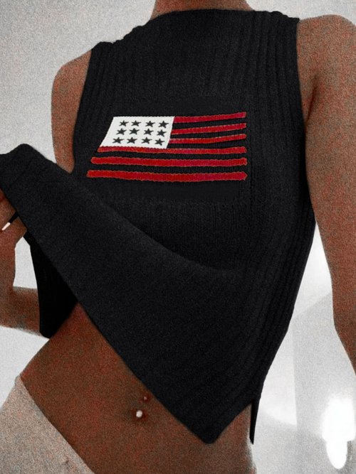 Strickweste Damen Amerikanische Flagge Ärmelloses Top SSU-00041