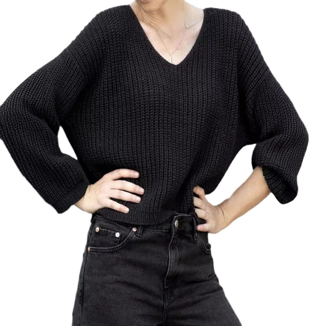Women's V-Neck Long Sleeve Sweater Knit Pullover Top SSU-00102