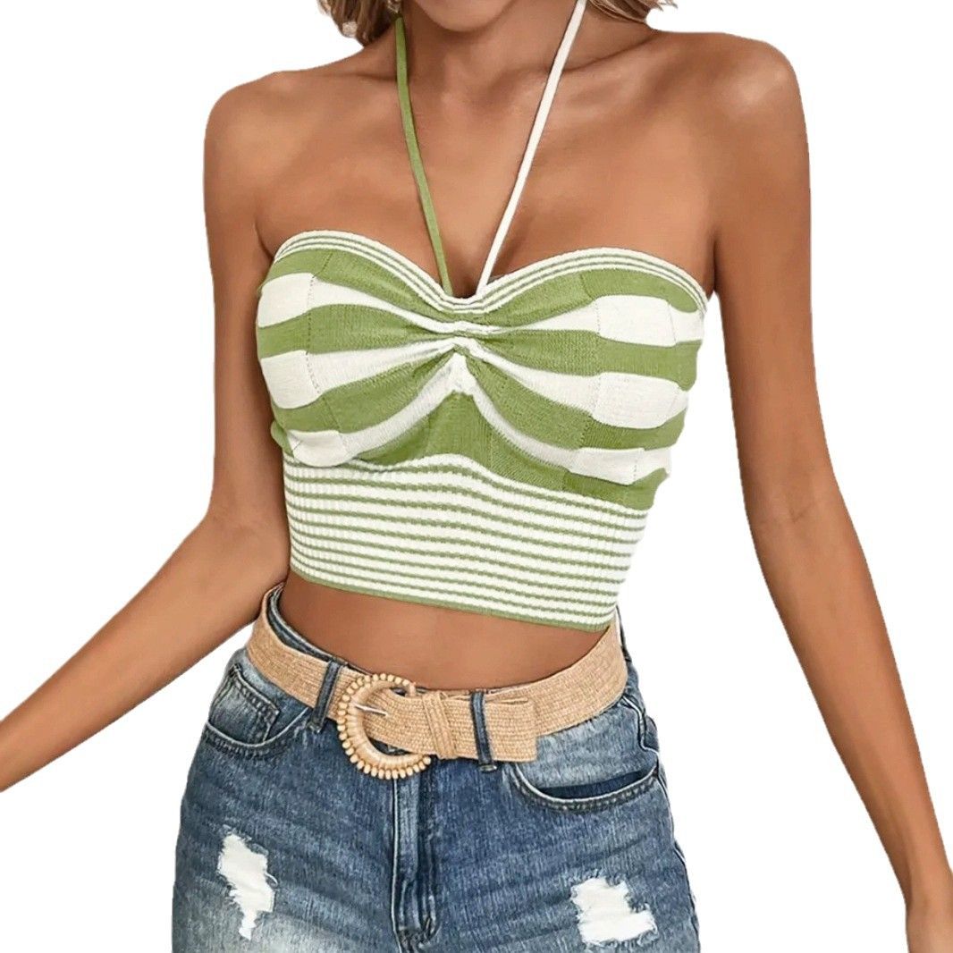 Knitted Halter Crop Top - Strapless Beach Tank Summer SSU-00027