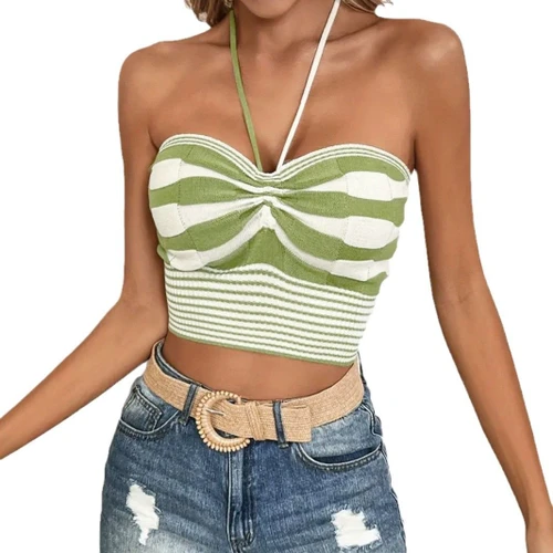 Knitted Halter Crop Top - Strapless Beach Tank Summer SSU-00027