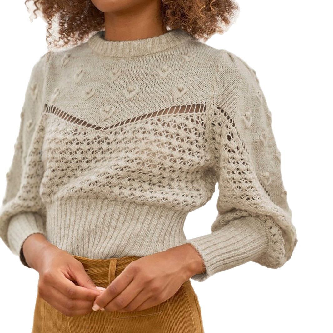 Knit Crewneck Long Sleeve Pullover Hollow Out Top - Spring/Autumn SSU-00069