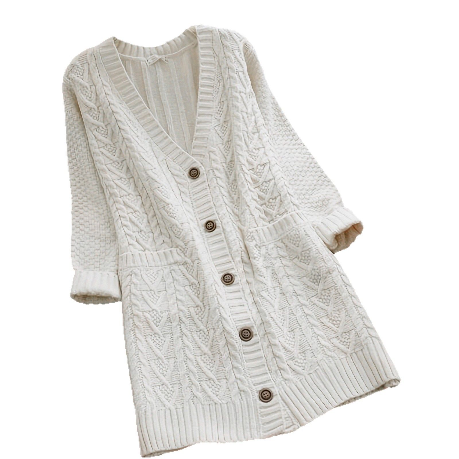 Women's Knit Button Cardigan Cable Knit Pocket Spring Autumn