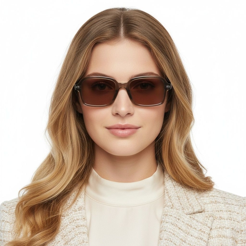 Rectangular Brown Plastic Sunglasses #BS2503-0125
