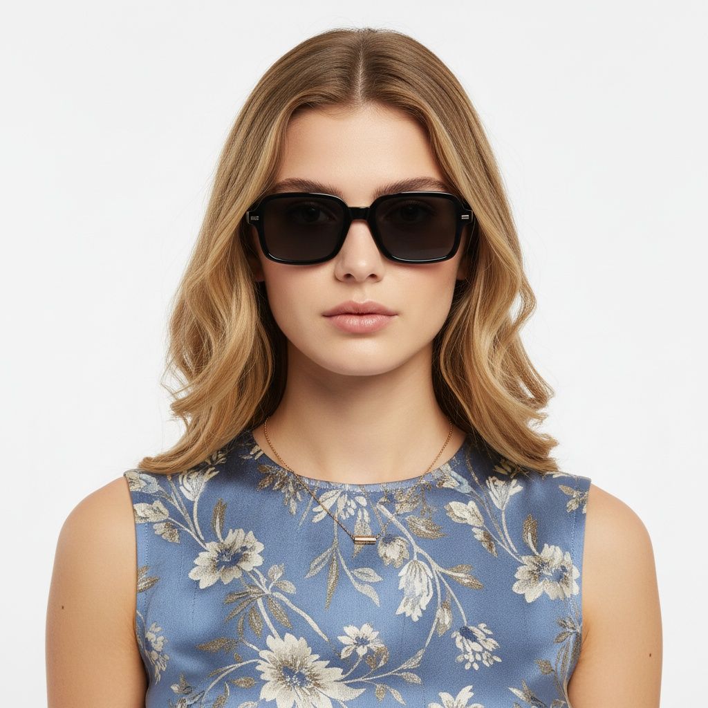 Rectangular Black Plastic Sunglasses #BS2503-0130