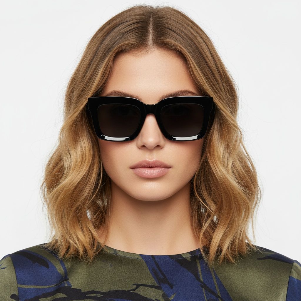 Rectangular Black Acetate Sunglasses #BS2607-0053