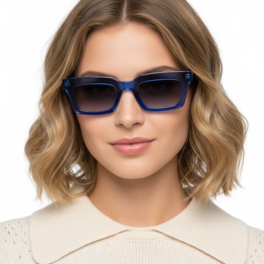 Gafas de sol rectangulares de acetato azul #BS2607-0055