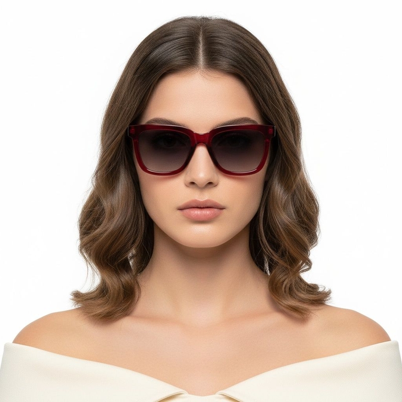 Rectangular Red Acetate Sunglasses #BS2607-0068