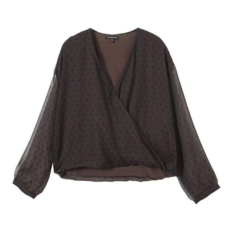 Women's Polka Dot V-Neck Blouse - Chic French Style KUN-00098