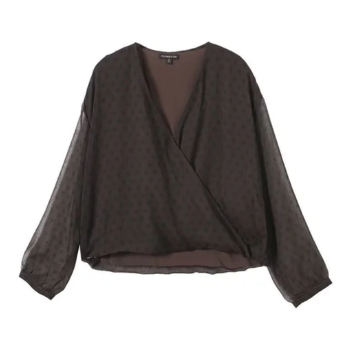 Camicetta da donna a pois con scollo a V - Elegante stile francese KUN-00098