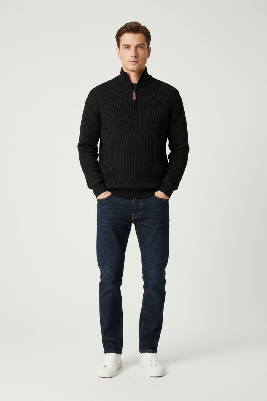 Men's Twill Jacquard Pullover Sweatshirt Long Sleeve Casual Sport NDF-00044