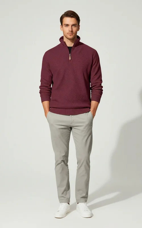 Men's Twill Jacquard Pullover Sweatshirt Long Sleeve Casual Sport NDF-00044