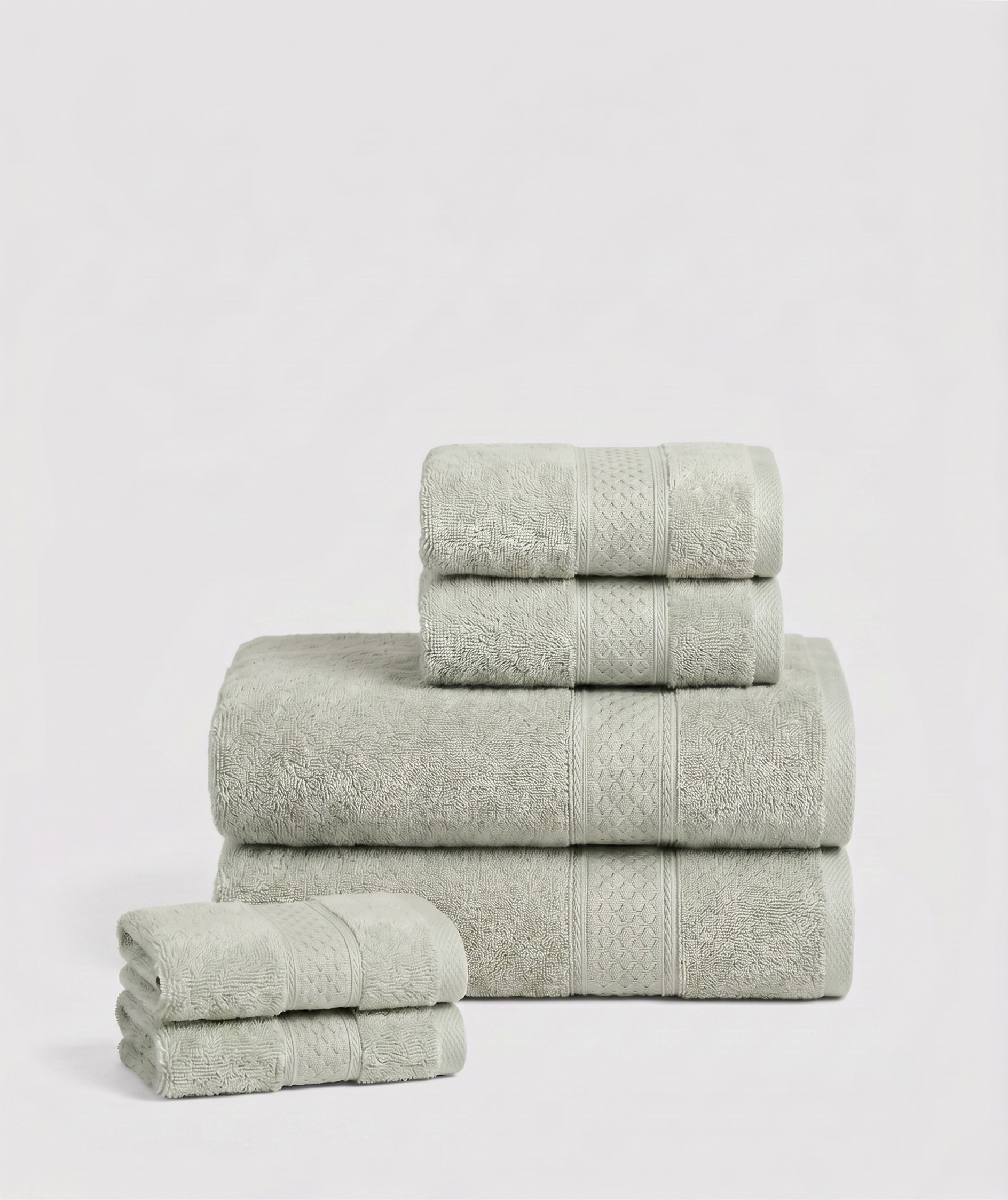 6-Piece Premium Cotton Plush Terry Towel Set with Dobby Border