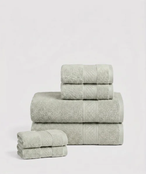 6-Piece Premium Cotton Plush Terry Towel Set with Dobby Border