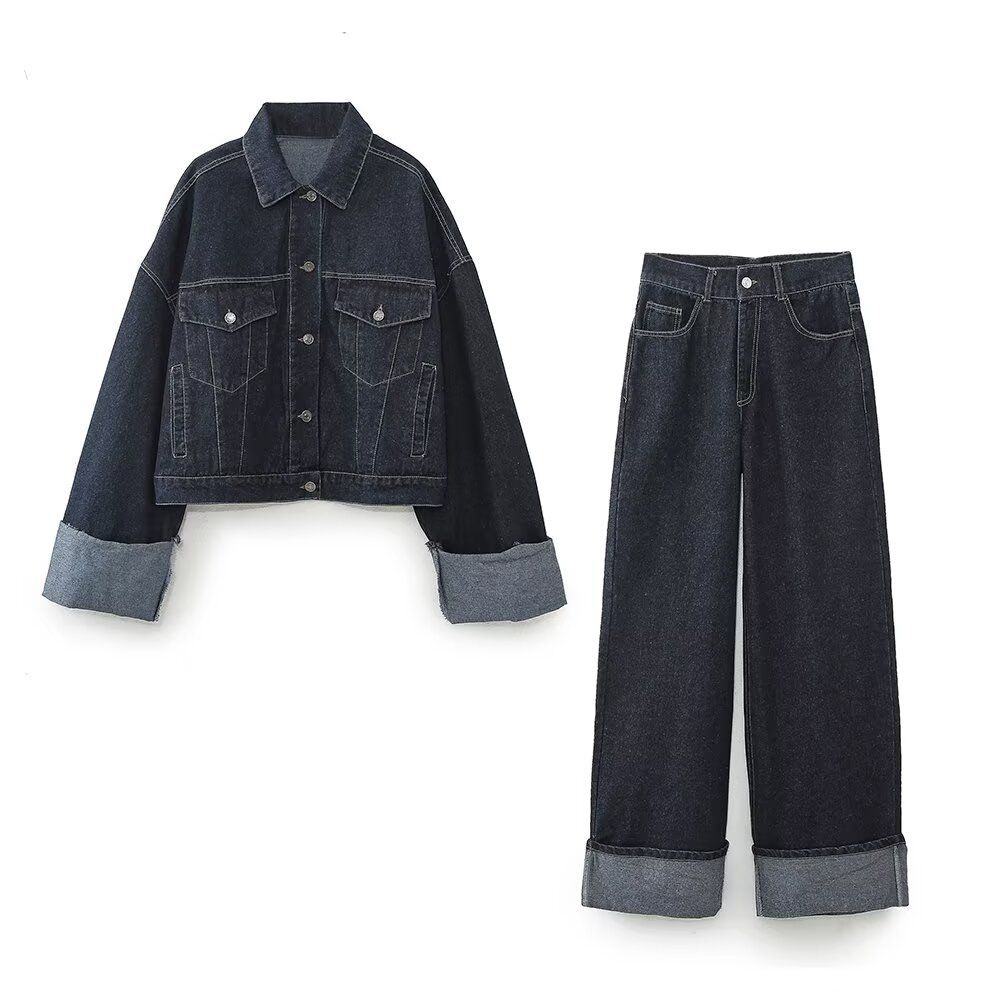 Denim Jacket & Cropped Jeans Set - European Style KUN-00089