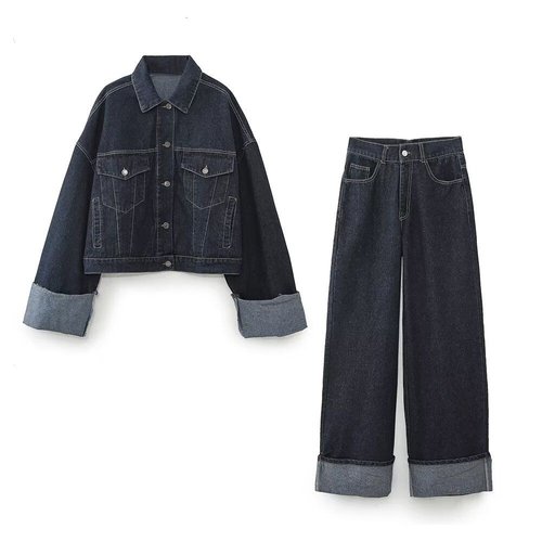 Jeansjacke & Cropped Jeans Set - Europäischer Stil KUN-00089