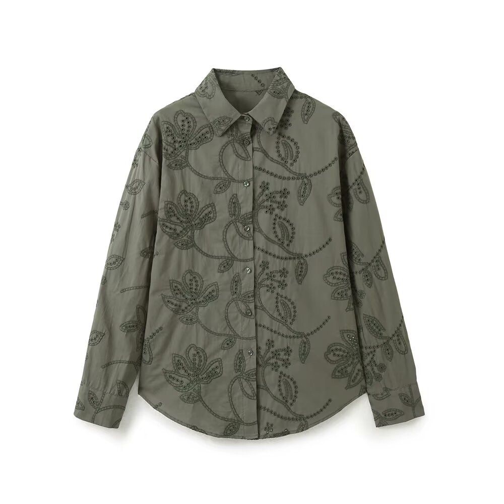 Embroidered Classic Shirt - European Style Versatile Top KUN-00008