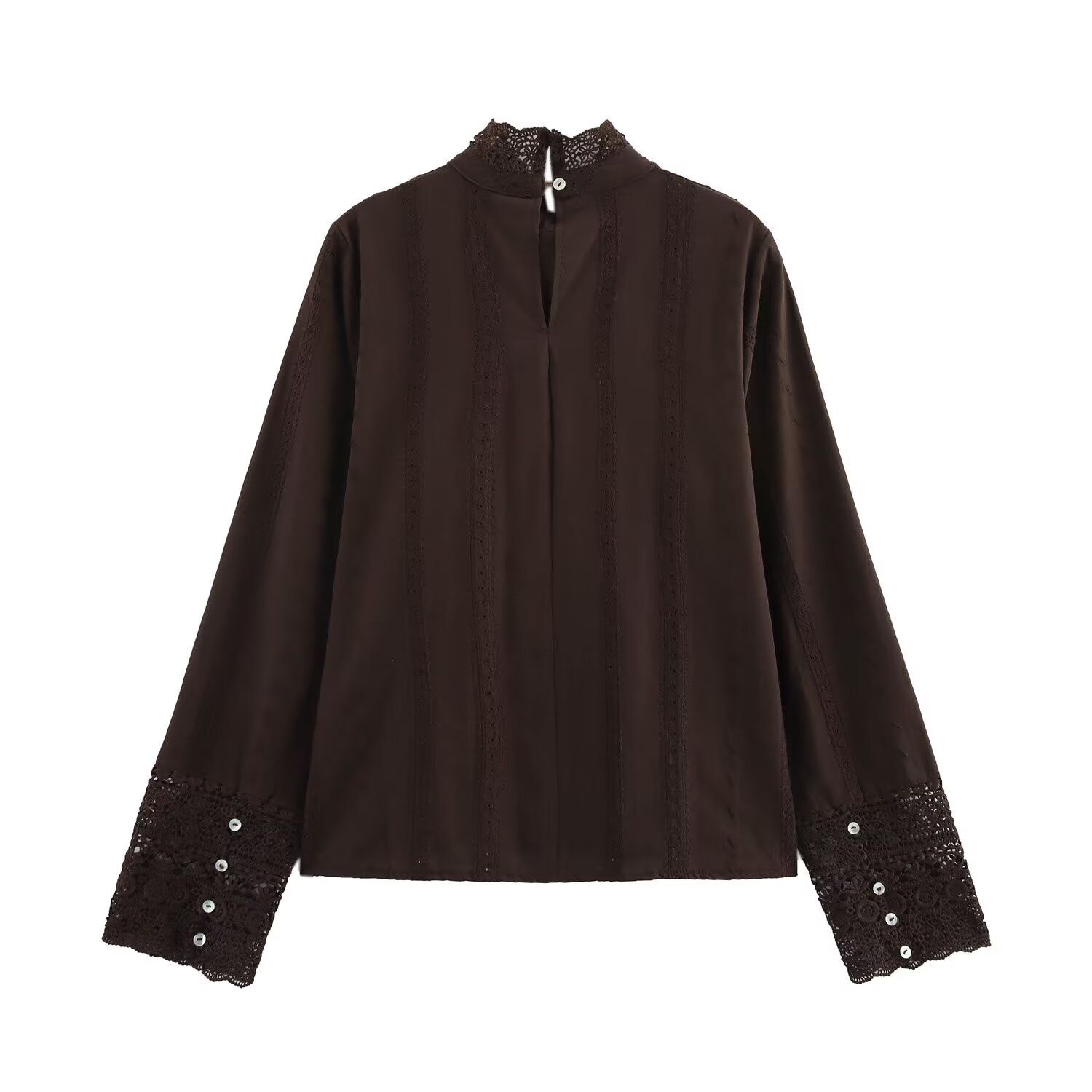Blusa de encaje bordado - Camisa clásica para mujer KUN-00009