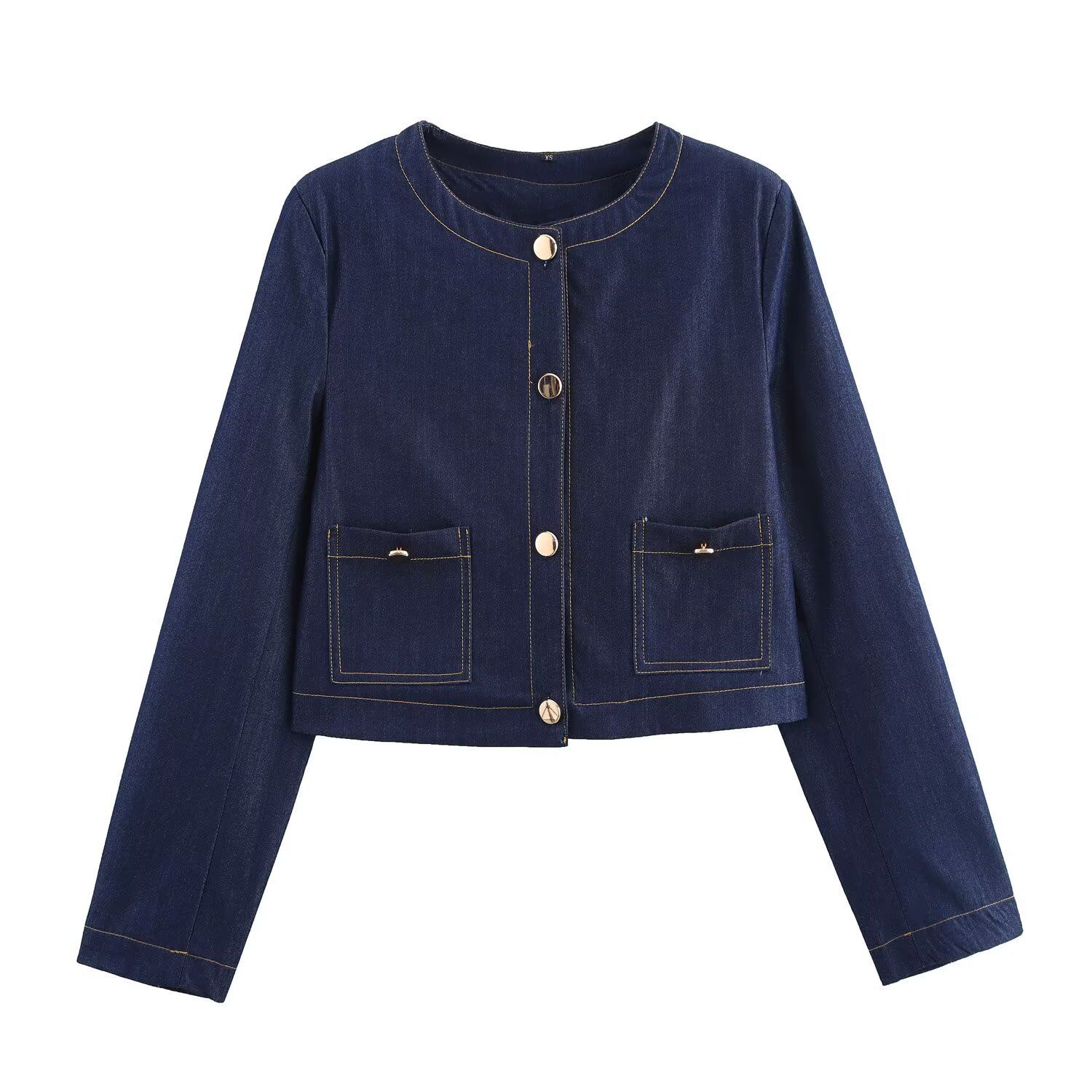 Conjunto de traje con bloques de color para mujer: chaqueta corta y pantalón ancho KUN-00002