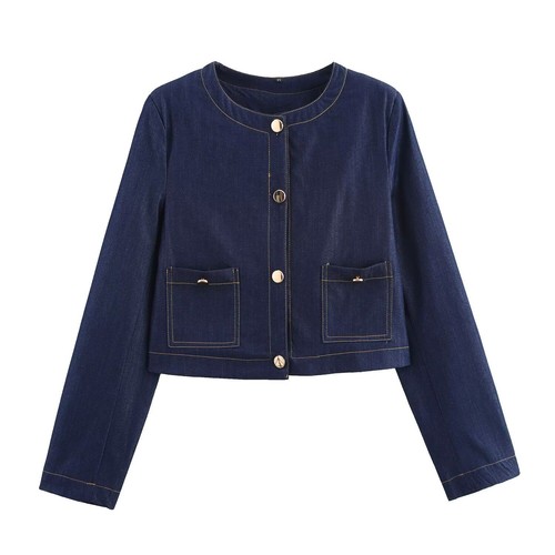 Conjunto de traje con bloques de color para mujer: chaqueta corta y pantalón ancho KUN-00002