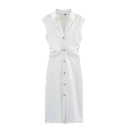 Cotton Shirt Dress - Classic European Style KUN-00005