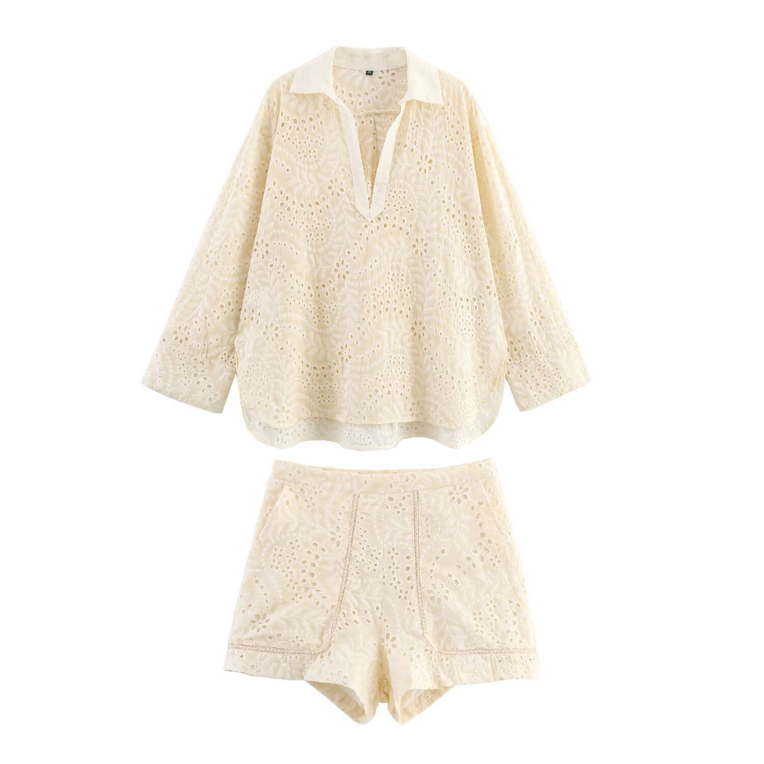 Embroidered Linen Shirt & Shorts Set KUN-00038