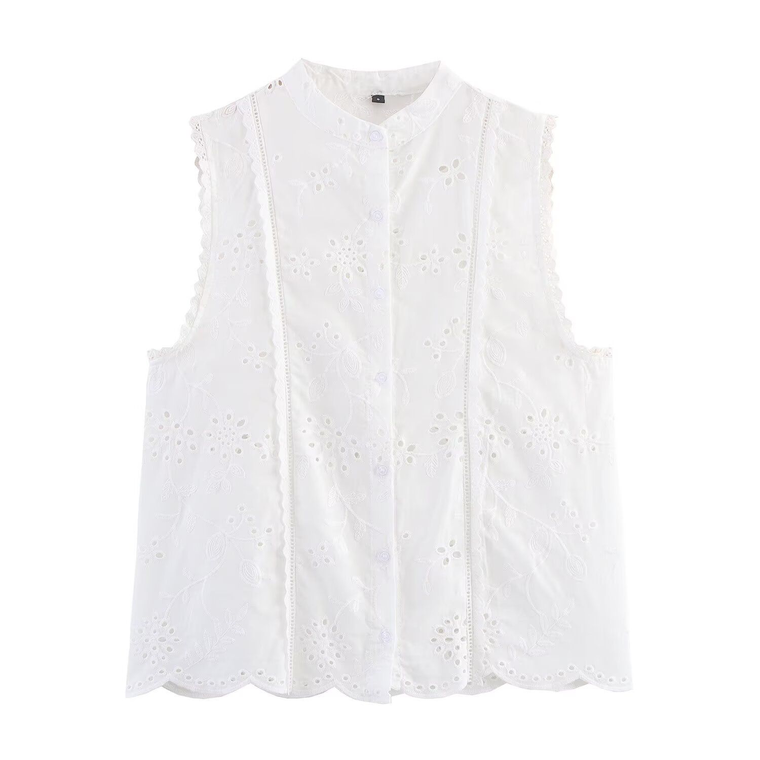 Blusa bordada con huecos - Camisa de estilo europeo KUN-00026