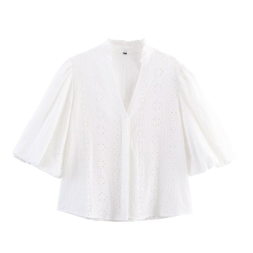 Women's Puff Sleeve Embroidered Blouse - Elegant & Stylish KUN-00027
