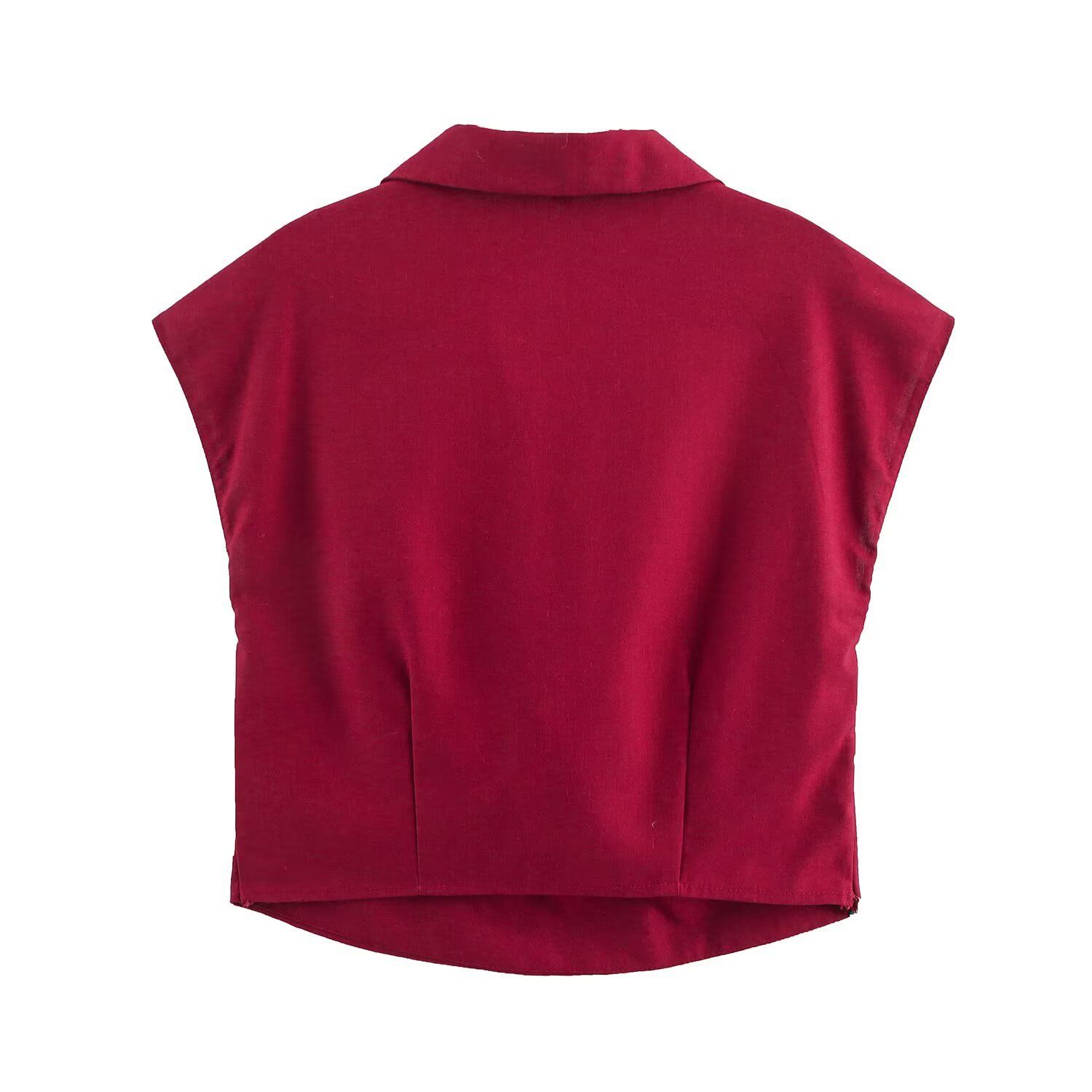 Conjunto de top y pantalón corto plisado de mezcla de lino para mujer KUN-00025