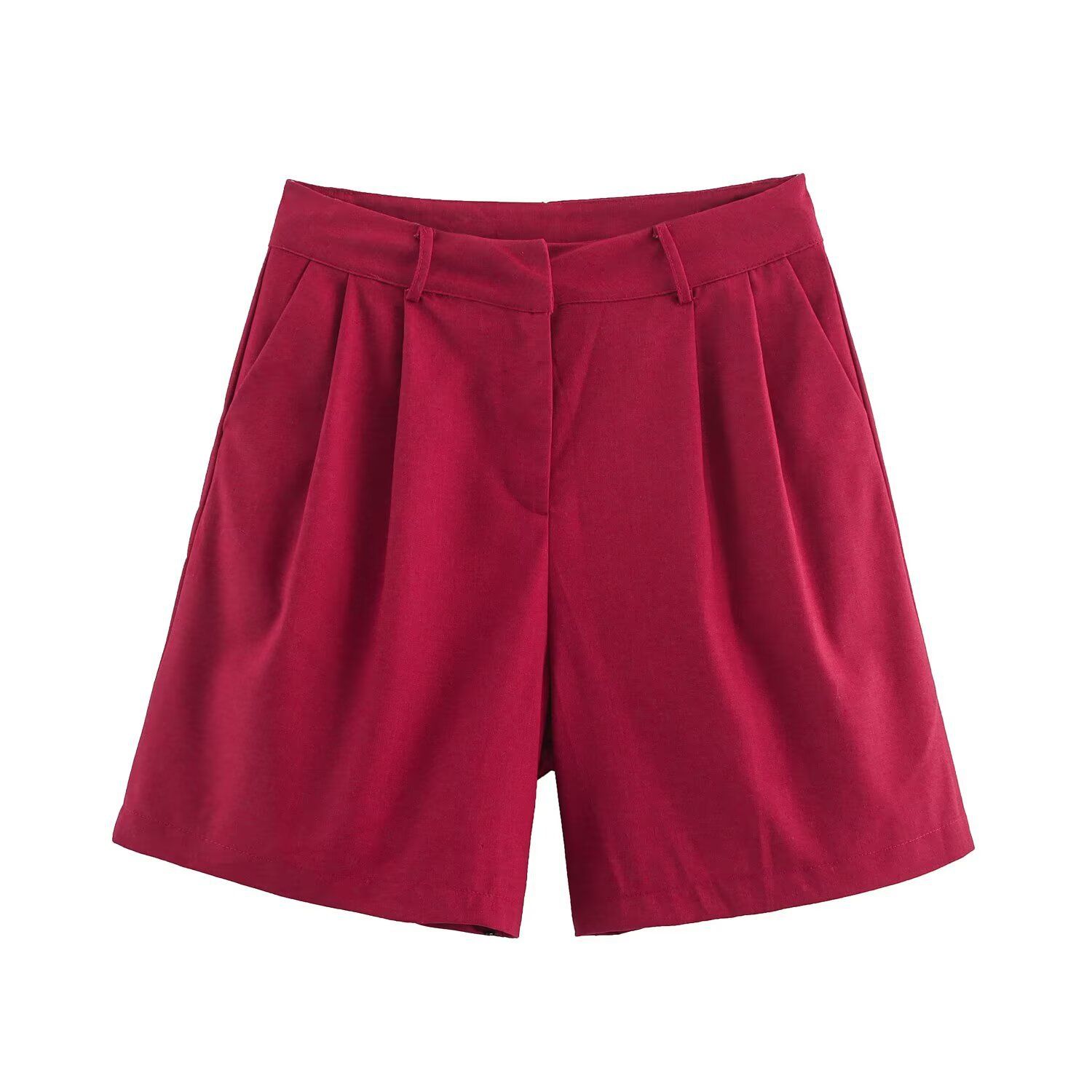 Conjunto de top y pantalón corto plisado de mezcla de lino para mujer KUN-00025