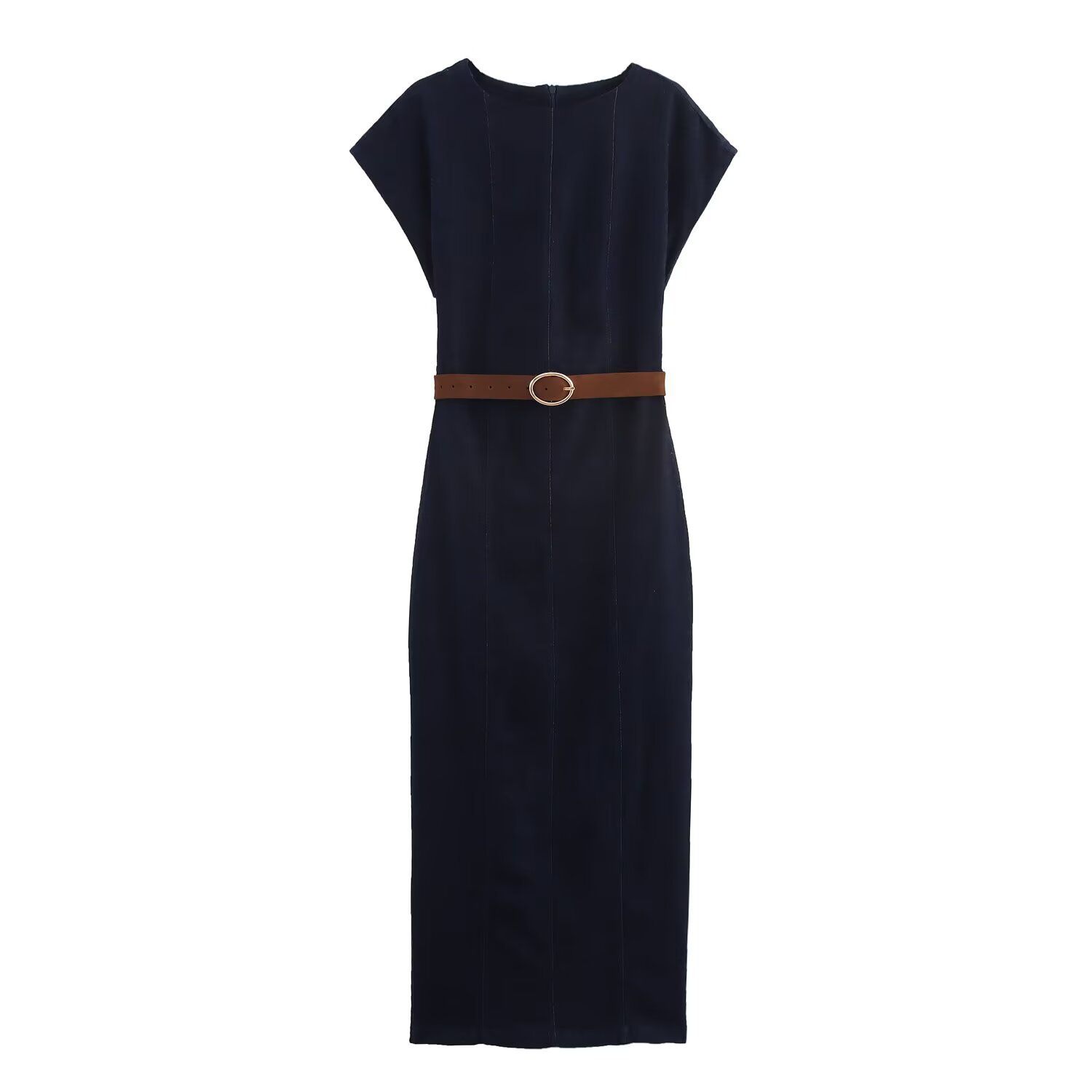 Midi Dress with Belt - Slim Fit European Style KUN-00146
