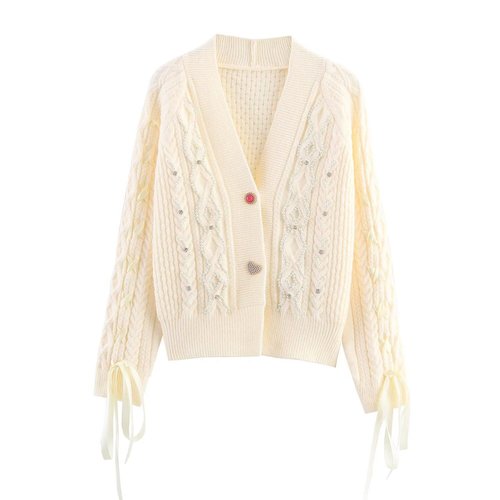 Knit Top Women's Beaded Drawstring Casual Chic KUN-00010