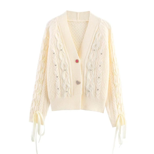 Knit Top Women's Beaded Drawstring Casual Chic KUN-00010