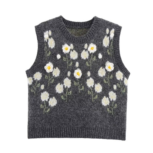 Knit Vest 3D Floral Stylish Tank Top KUN-00069