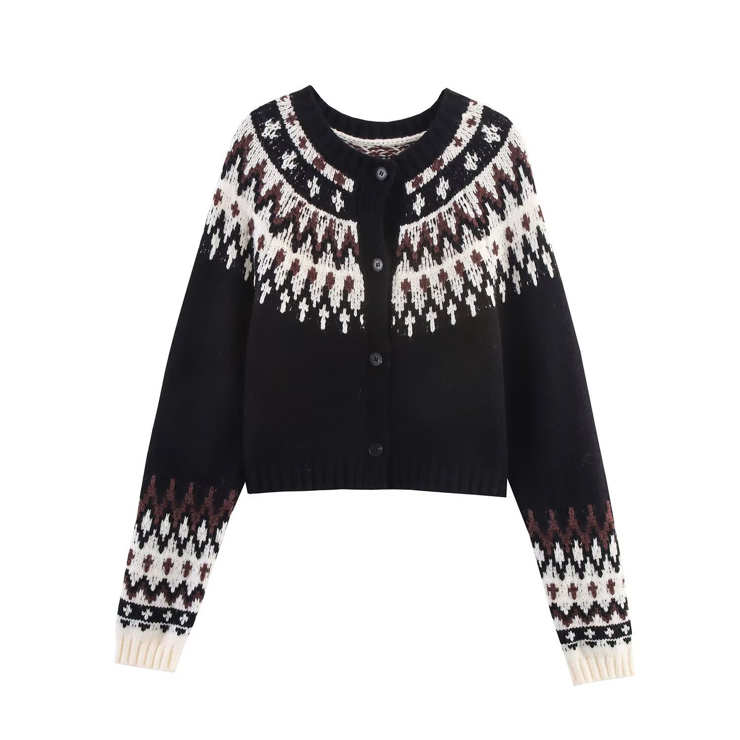 Jacquard Knit Cardigan - European Style Trendy Casual KUN-00035