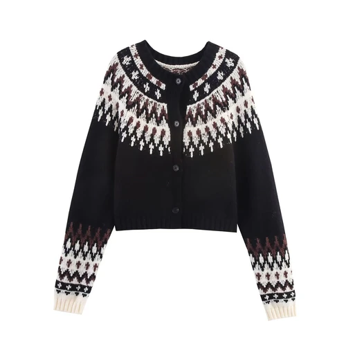 Jacquard Knit Cardigan - European Style Trendy Casual KUN-00035