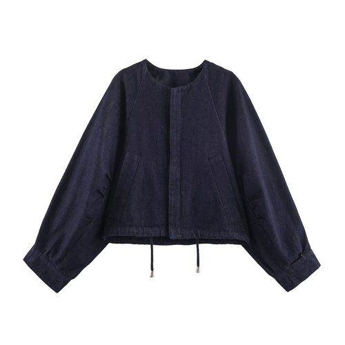 Denim Padded Aviator Jacket Ruffled Jeans KUN-00158
