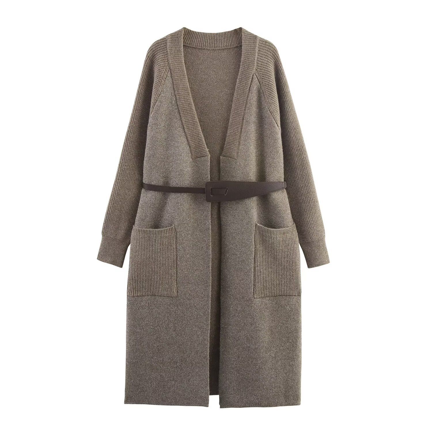 Knit Coat Duster with Belt - European Style KUN-00018