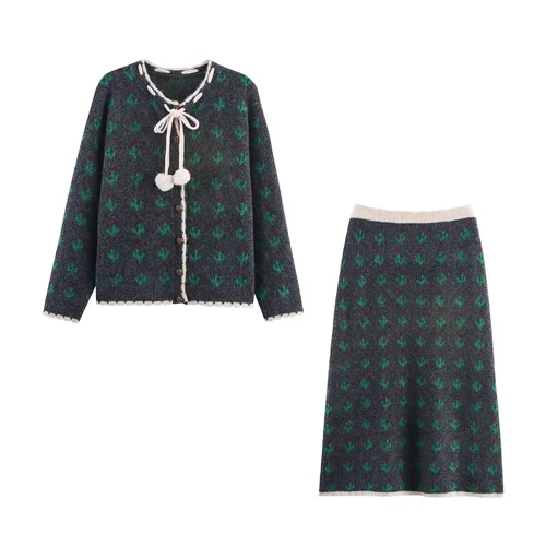 Completo in maglia jacquard elegante da donna KUN-00043