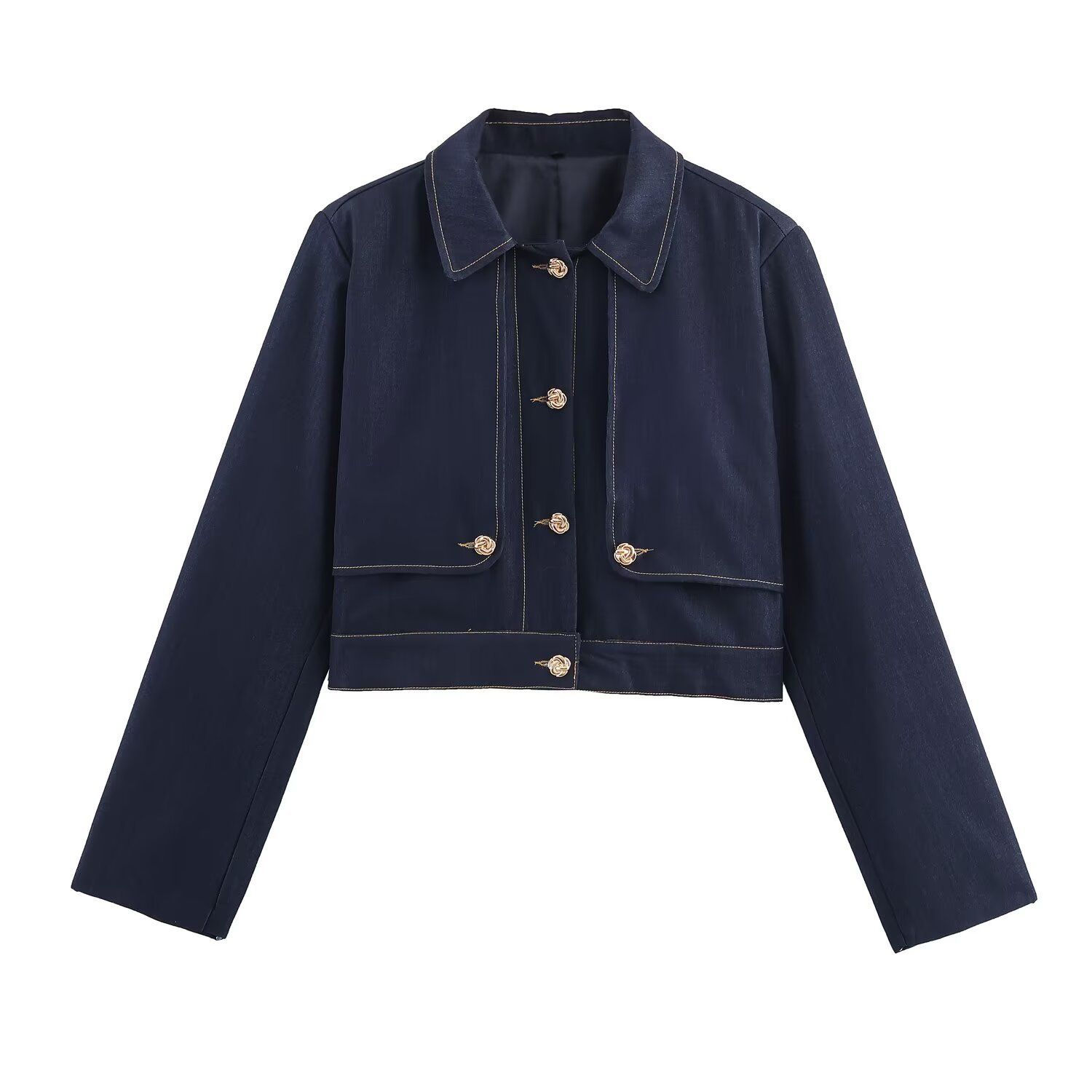 Conjunto de chaqueta corta con bloques de color y pantalón recto para mujer KUN-00079