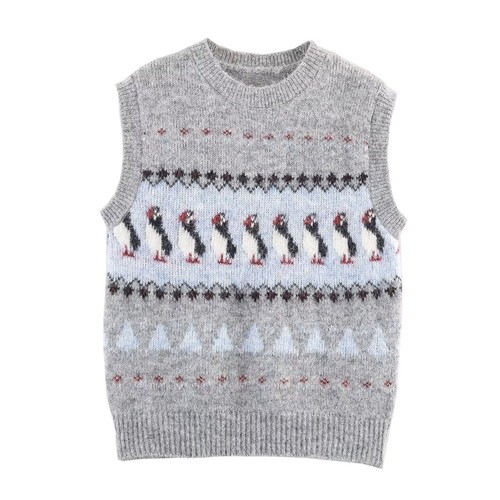 Knitted Vest Jacquard Sweater Top - Trendy & Stylish KUN-00063
