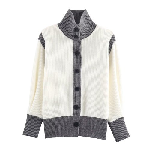 Knit Cardigan Color Block Trendy Casual Top KUN-00070