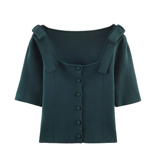 Knit Cardigan with Bow Shoulder Detail - Stylish Women's Sweater KUN-00127