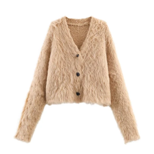 Suéter tipo cárdigan de punto - Elegante suéter de manga larga con abertura frontal KUN-00128