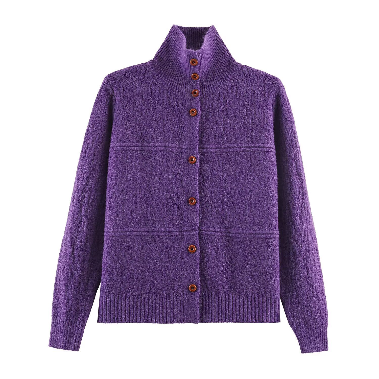 Knit Cardigan - Chic Block Pattern Square Collar KUN-00026