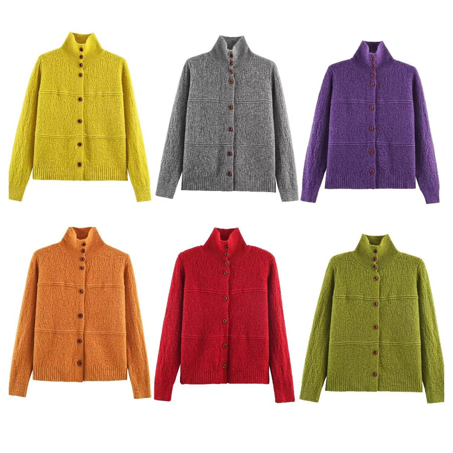 Knit Cardigan - Chic Block Pattern Square Collar KUN-00026