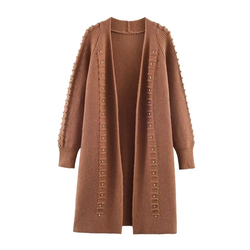 Cárdigan de punto con detalle de remaches, prenda informal y elegante para el exterior KUN-00088