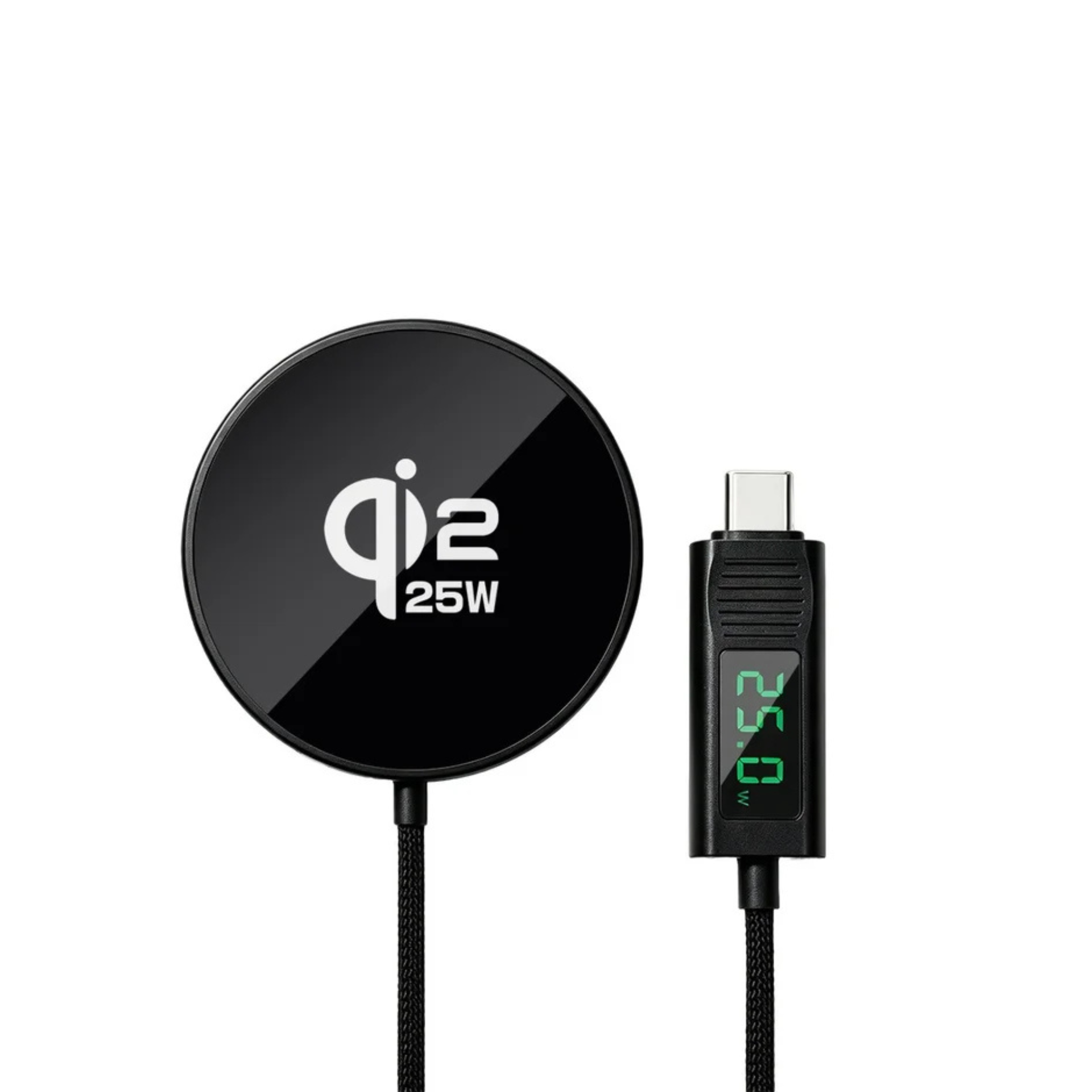 25W Magnetic Wireless Charger with Digital Display, Ultra-Thin Fast Charging Pad, Qi2.2 Certified, Black