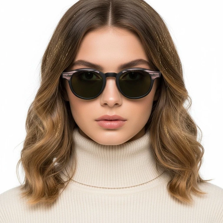 Gafas de sol ovaladas de plástico negro # BS2503-0206