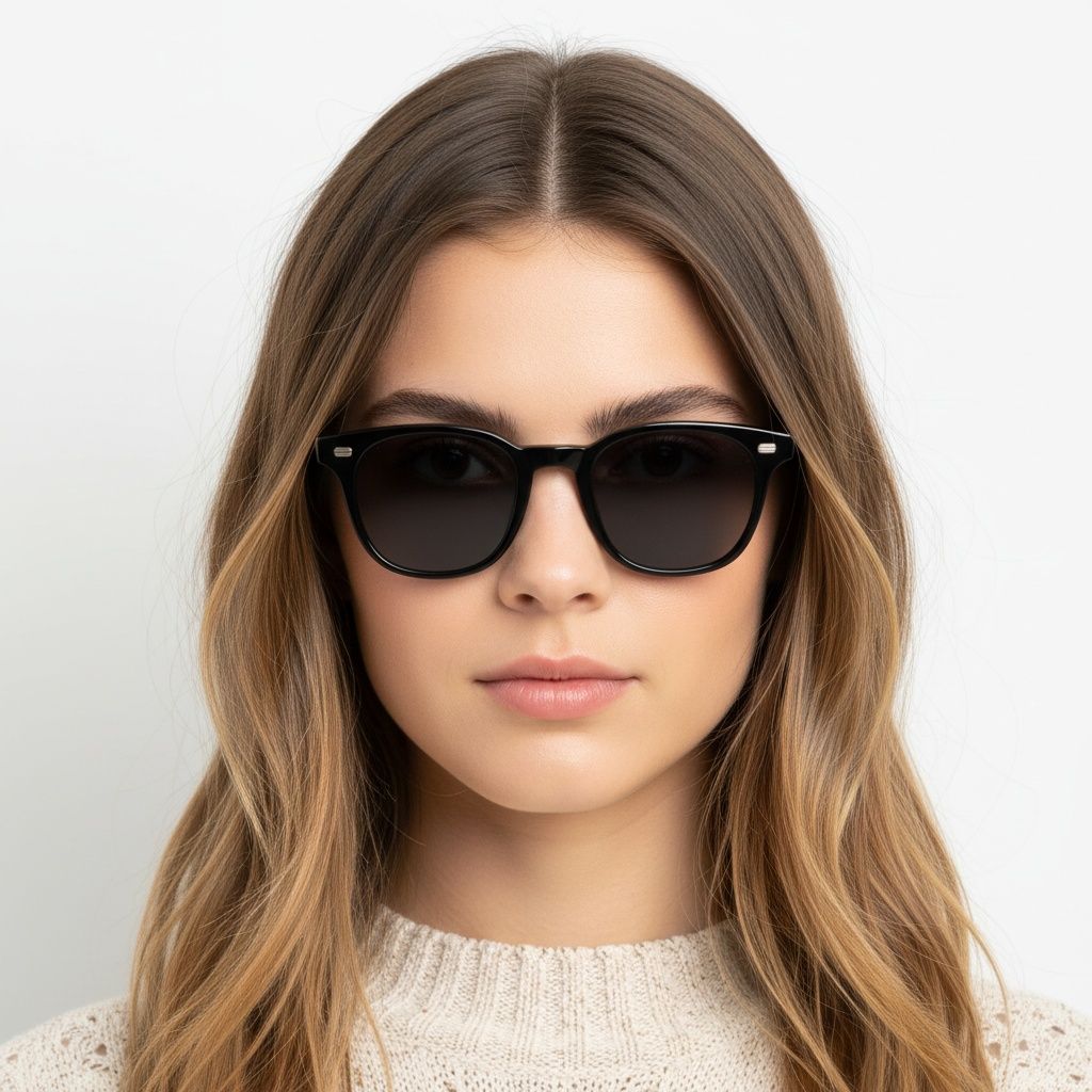 Lunettes de soleil rectangulaires en plastique noir #BS2503-0244